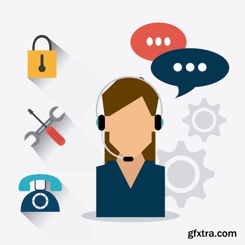 Collection of cartoon icon of a call center operator dispatcher 25 EPS