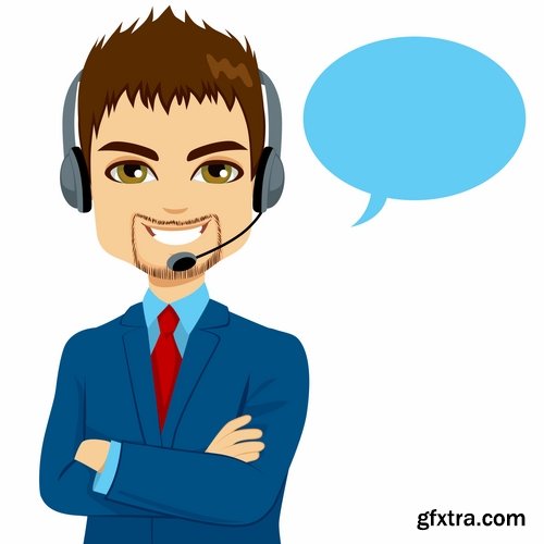 Collection of cartoon icon of a call center operator dispatcher 25 EPS