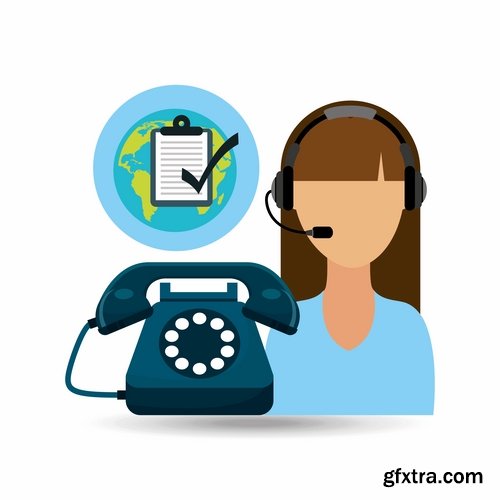 Collection of cartoon icon of a call center operator dispatcher 25 EPS