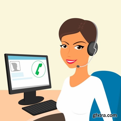 Collection of cartoon icon of a call center operator dispatcher 25 EPS