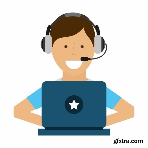 Collection of cartoon icon of a call center operator dispatcher 25 EPS