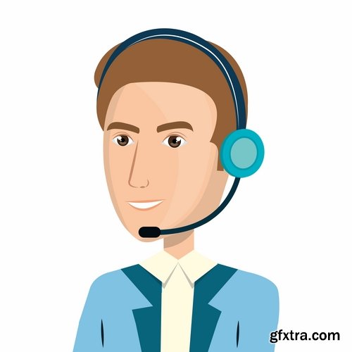 Collection of cartoon icon of a call center operator dispatcher 25 EPS