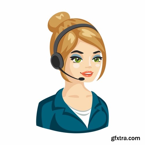 Collection of cartoon icon of a call center operator dispatcher 25 EPS