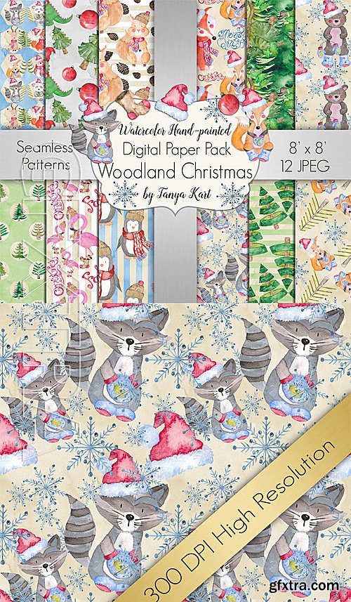 Christmas Woodland Seamless Patterns