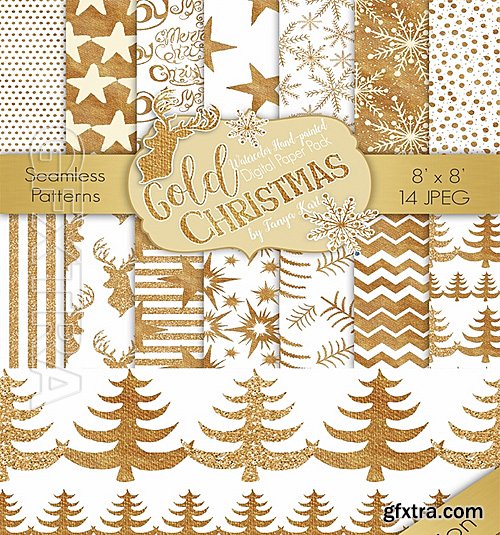 Gold Christmas Seamless Patterns