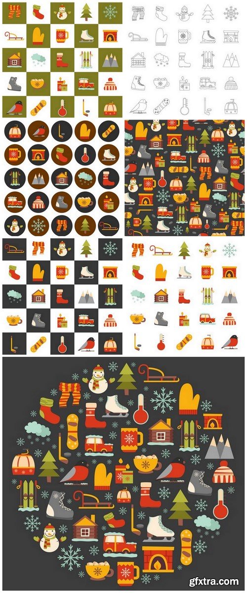 Vector Winter Cartoon Icons - 7 EPS Vector Stock