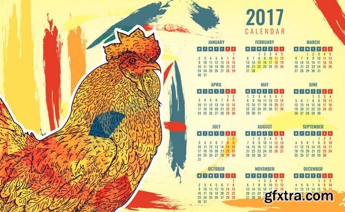 Calendar 2017 with cock - 5 EPS