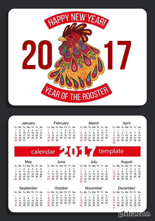 Calendar 2017 with cock - 5 EPS