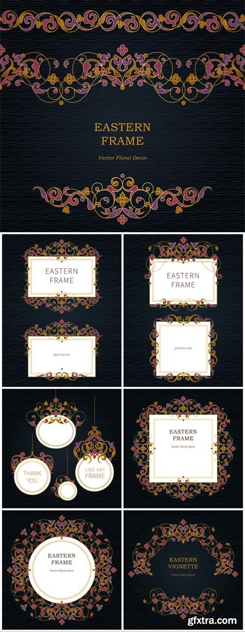 Vector decorative ornate seamless borders and vignette in Eastern style