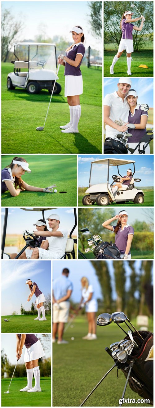 Men and woman on golf course