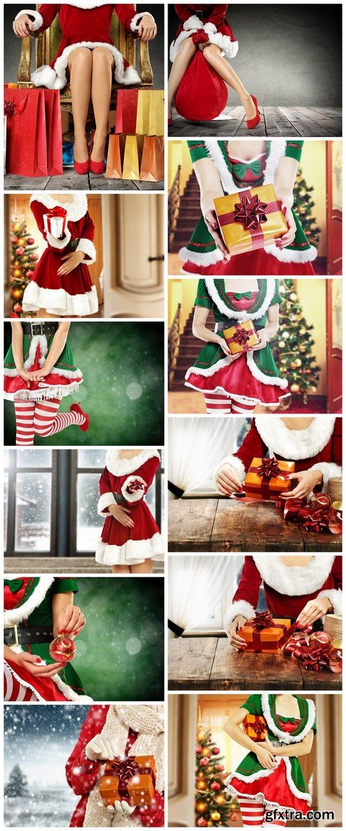 Christmas Girl With Gifts - 12 UHQ JPEG Stock Images