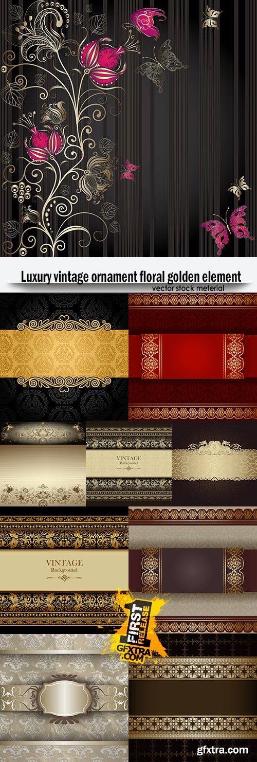 Luxury vintage ornament floral golden element