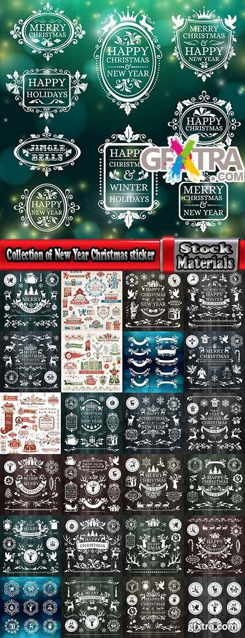 Collection of New Year Christmas sticker logo frame border card gift card 25 EPS