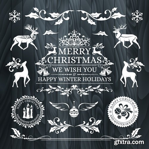 Collection of New Year Christmas sticker logo frame border card gift card 25 EPS