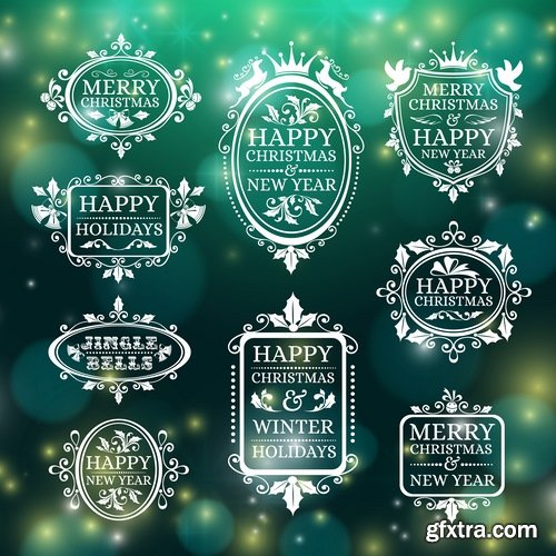 Collection of New Year Christmas sticker logo frame border card gift card 25 EPS