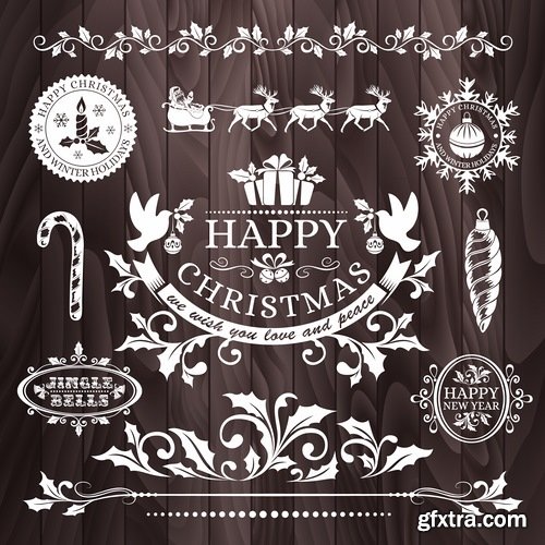 Collection of New Year Christmas sticker logo frame border card gift card 25 EPS