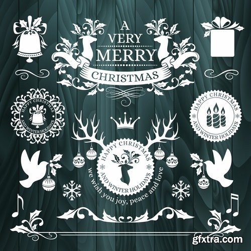 Collection of New Year Christmas sticker logo frame border card gift card 25 EPS