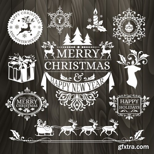 Collection of New Year Christmas sticker logo frame border card gift card 25 EPS