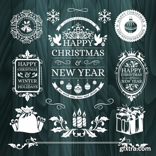 Collection of New Year Christmas sticker logo frame border card gift card 25 EPS