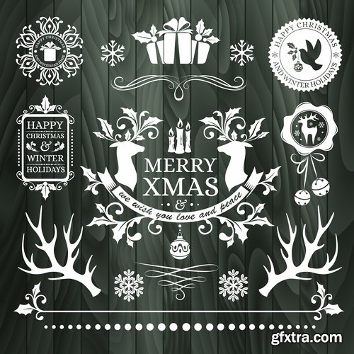 Collection of New Year Christmas sticker logo frame border card gift card 25 EPS