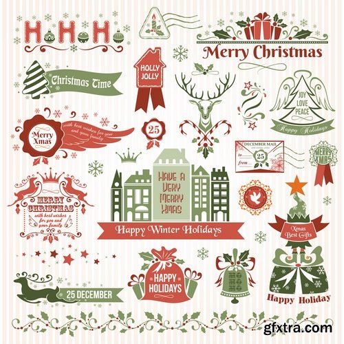 Collection of New Year Christmas sticker logo frame border card gift card 25 EPS