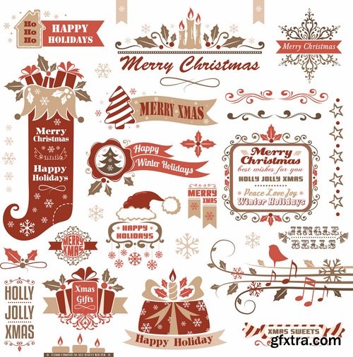 Collection of New Year Christmas sticker logo frame border card gift card 25 EPS