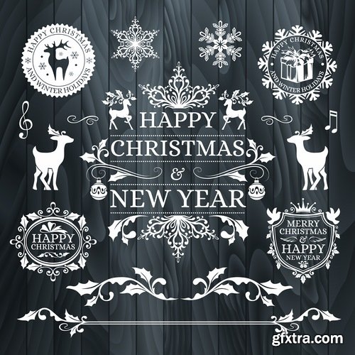 Collection of New Year Christmas sticker logo frame border card gift card 25 EPS