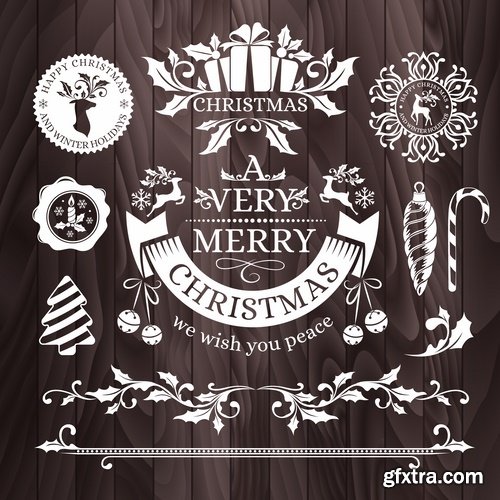 Collection of New Year Christmas sticker logo frame border card gift card 25 EPS