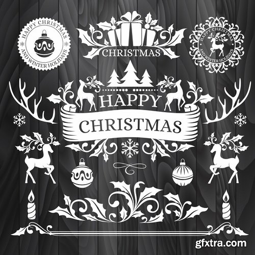 Collection of New Year Christmas sticker logo frame border card gift card 25 EPS