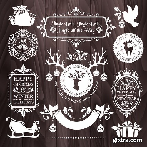 Collection of New Year Christmas sticker logo frame border card gift card 25 EPS