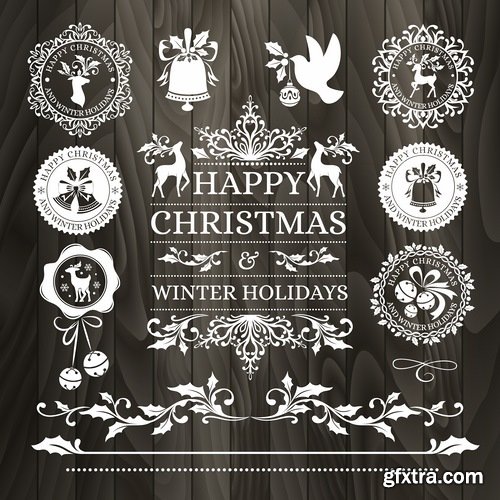 Collection of New Year Christmas sticker logo frame border card gift card 25 EPS