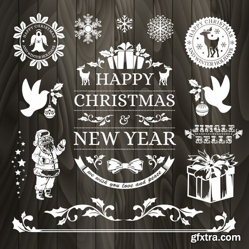 Collection of New Year Christmas sticker logo frame border card gift card 25 EPS