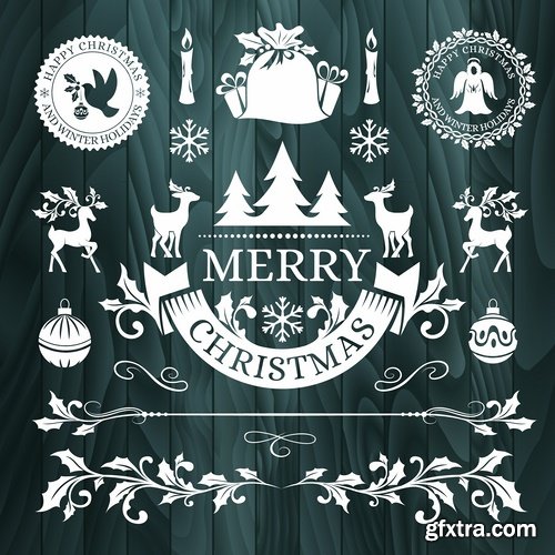 Collection of New Year Christmas sticker logo frame border card gift card 25 EPS