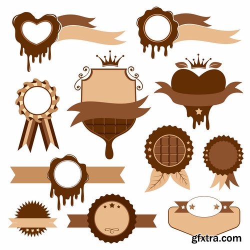 Collection of vegetable fruit sugar chocolate wheat logo sticker frame border card 25 EPS