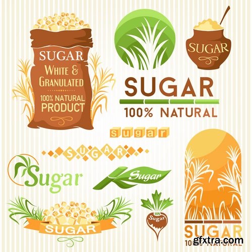 Collection of vegetable fruit sugar chocolate wheat logo sticker frame border card 25 EPS