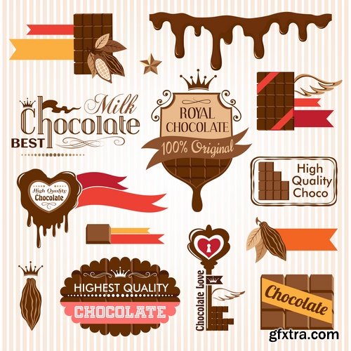 Collection of vegetable fruit sugar chocolate wheat logo sticker frame border card 25 EPS