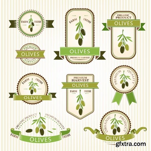 Collection of vegetable fruit sugar chocolate wheat logo sticker frame border card 25 EPS