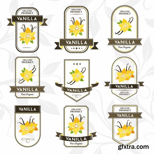 Collection of vegetable fruit sugar chocolate wheat logo sticker frame border card 25 EPS