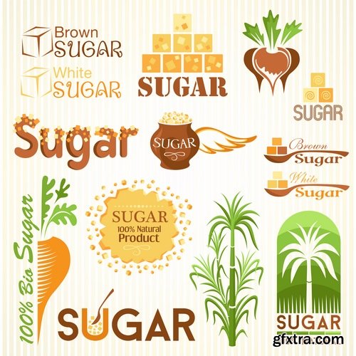 Collection of vegetable fruit sugar chocolate wheat logo sticker frame border card 25 EPS