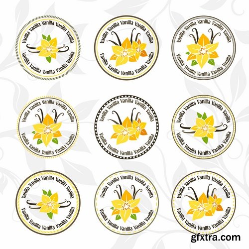 Collection of vegetable fruit sugar chocolate wheat logo sticker frame border card 25 EPS