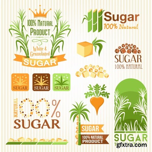 Collection of vegetable fruit sugar chocolate wheat logo sticker frame border card 25 EPS