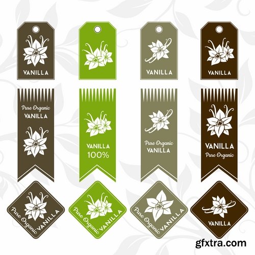 Collection of vegetable fruit sugar chocolate wheat logo sticker frame border card 25 EPS