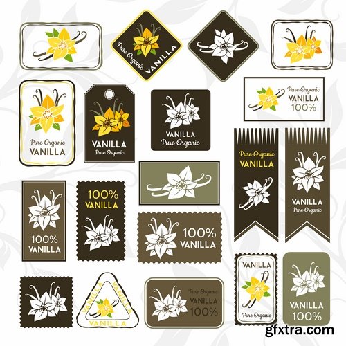 Collection of vegetable fruit sugar chocolate wheat logo sticker frame border card 25 EPS