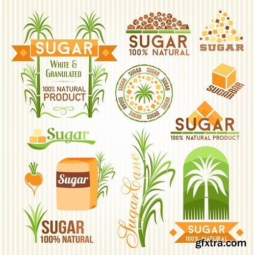 Collection of vegetable fruit sugar chocolate wheat logo sticker frame border card 25 EPS