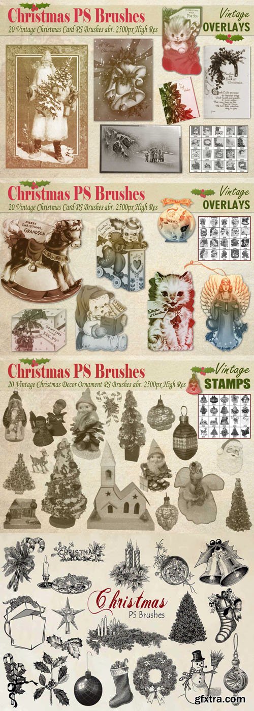 80 Vintage & Engraved Christmas Photoshop Brushes