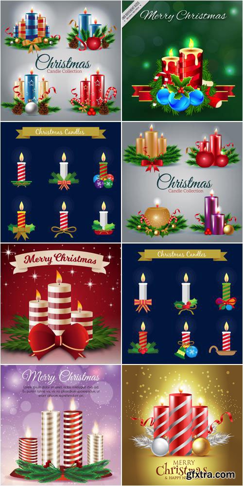 8 Christmas Candles in Vector (AI/EPS)