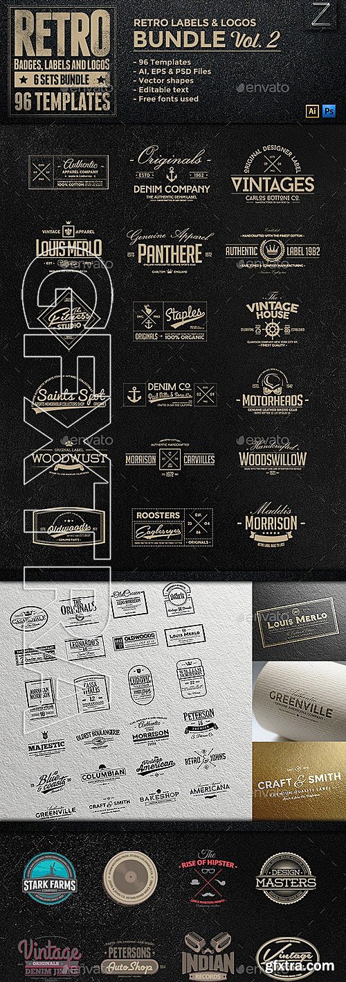 GraphicRiver - 96 Retro Vintage Badges & Labels Bundle Vol.2 9007614