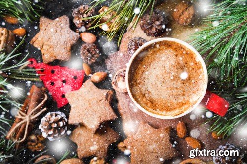 Christmas background with coffee - 6 UHQ JPEG