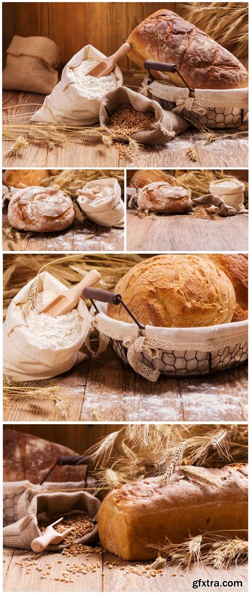 Fresh tasty bread, flour and wheat