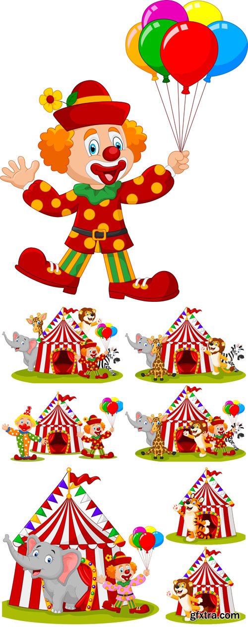 Cartoon animal circus with circus tent